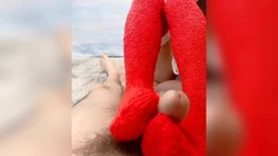 软软妹圣诞装红色袜足交